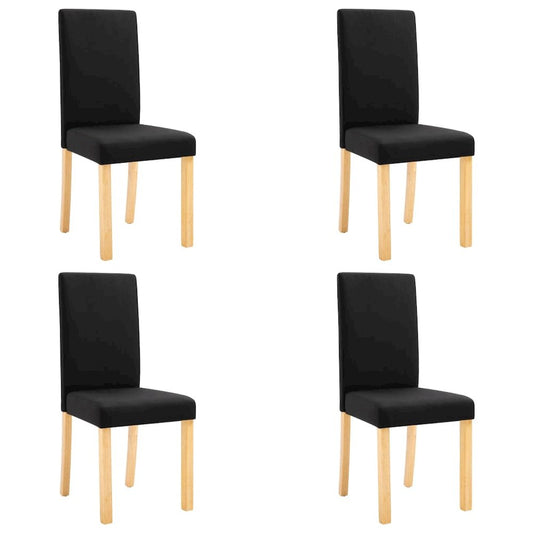Dining Chair Set of 4 Black Fabric and Rubber Wood Standard