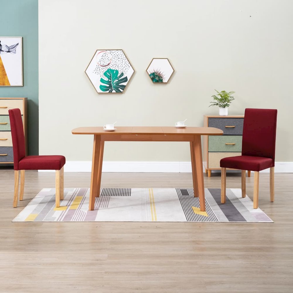 Dining Chair Set of 2 Wine Red Fabric and Rubber Wood Standard