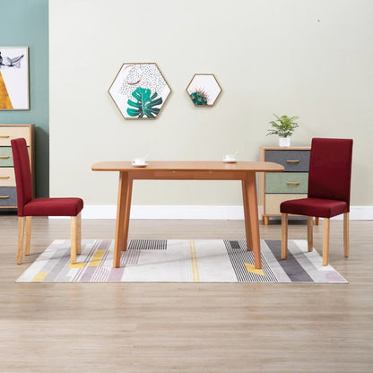 Dining Chair Set of 2 Wine Red Fabric and Rubber Wood Standard