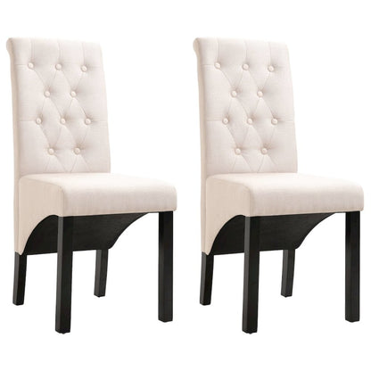 Dining Chair Set of 2 Cream Fabric and rubber wood Standard