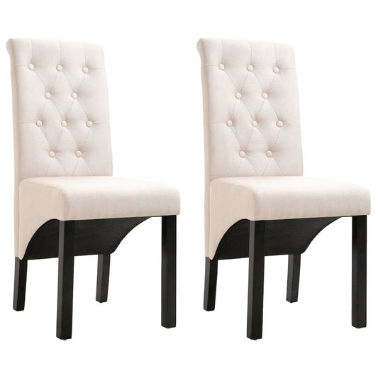 Dining Chair Set of 2 Cream Fabric and rubber wood Standard