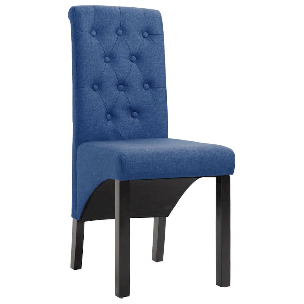 Dining Chair Set of 2 Blue Fabric, Rubber wood Standard