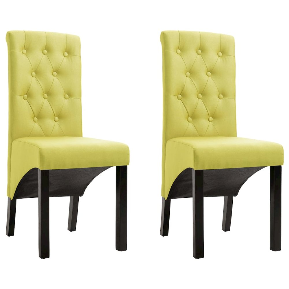 Dining Chair Set of 2 Green Fabric, Rubber wood Standard