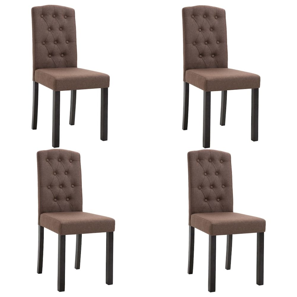 Dining Chair Set of 4 Brown Fabric and rubber wood frame Standard