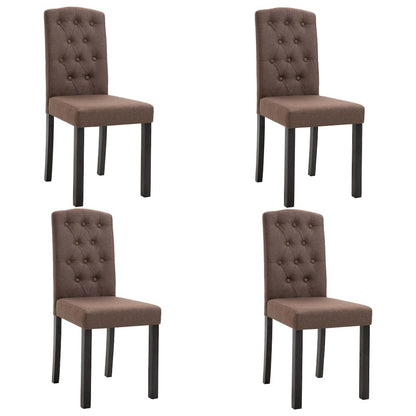 Dining Chair Set of 4 Brown Fabric and rubber wood frame Standard