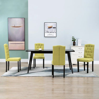 Dining Chair Set of 4 Green Fabric and Rubber wood Standard