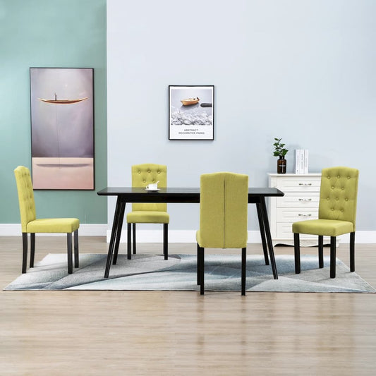 Dining Chair Set of 4 Green Fabric and Rubber wood Standard