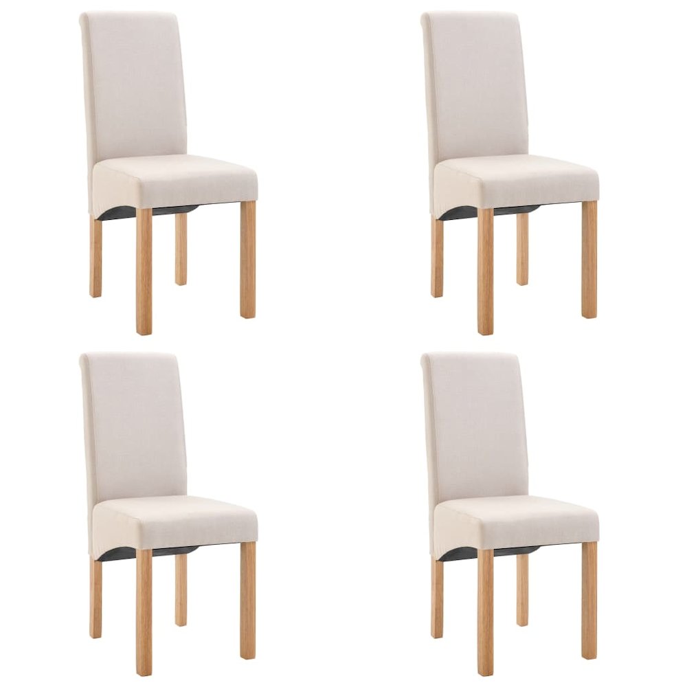 Dining Chair Set of 4 Cream Fabric, Wood Standard Ergonomic