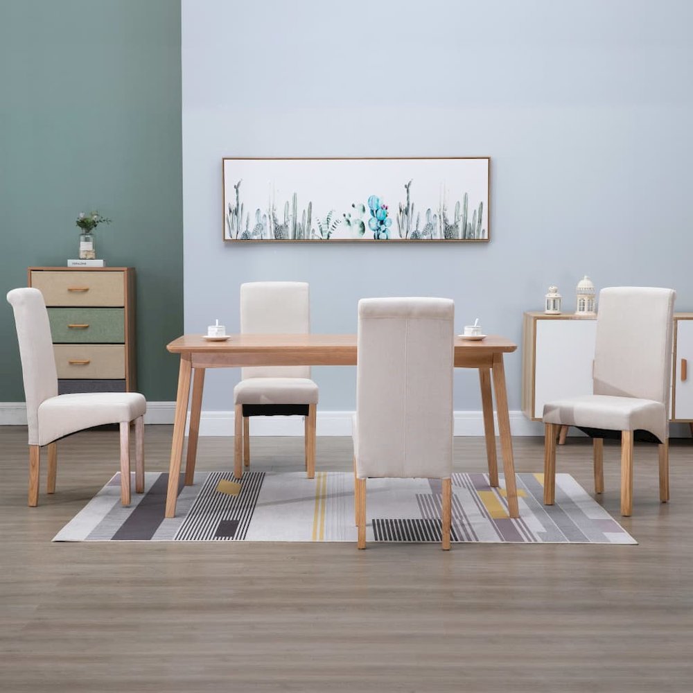 Dining Chair Set of 4 Cream Fabric, Wood Standard Ergonomic