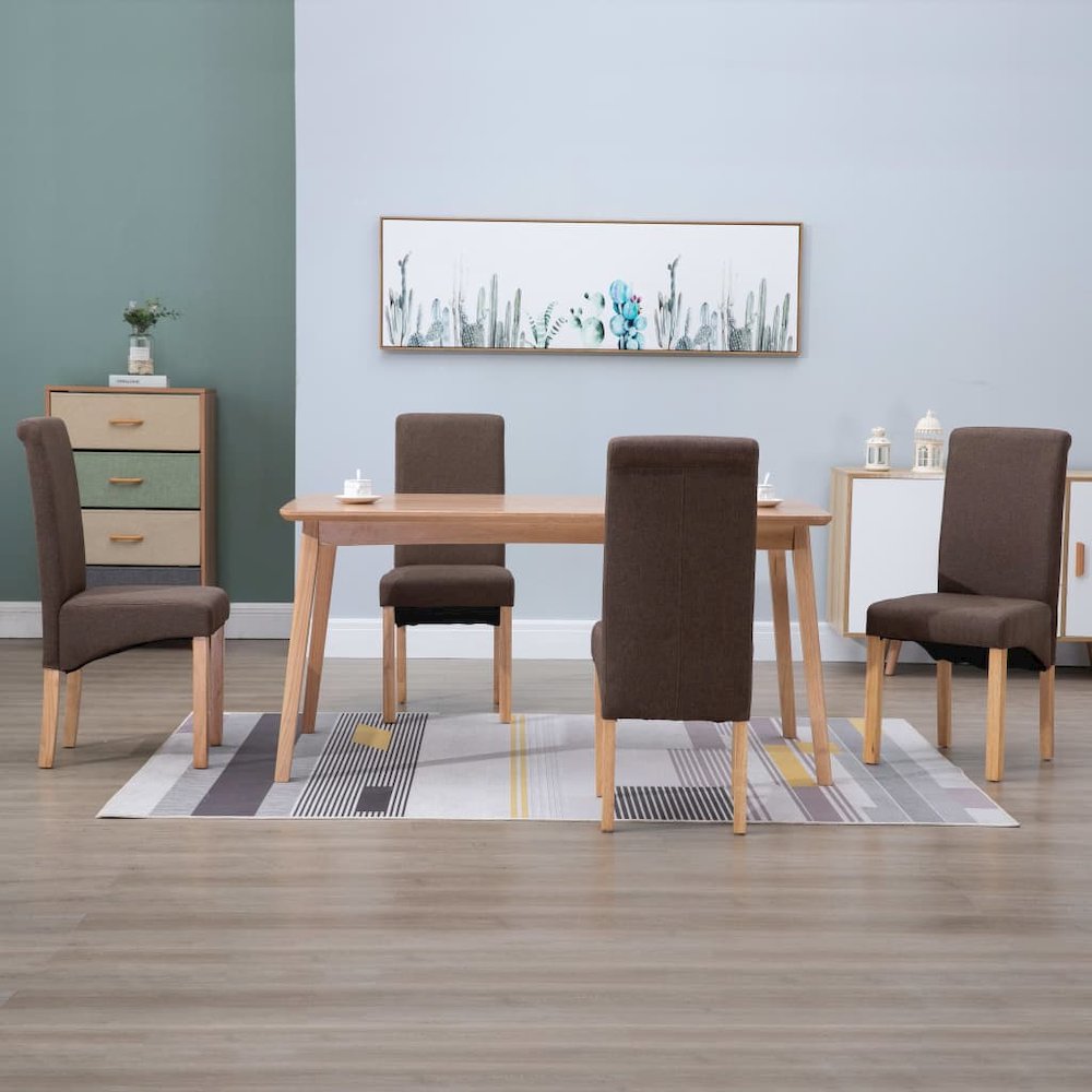 Dining Chair Set of 4 Brown Fabric and wood Standard Ergonomic