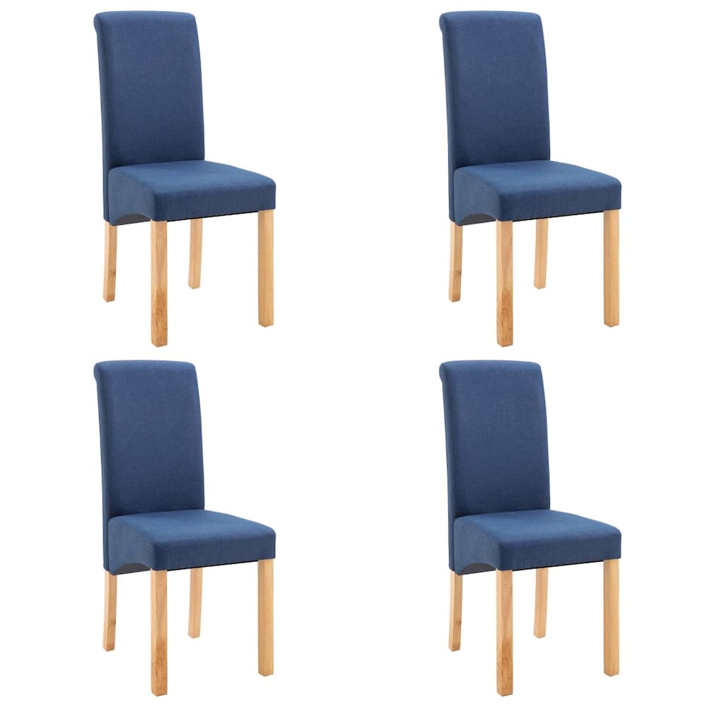 Dining Chair Set of 4 Blue Fabric and wood Medium Ergonomic
