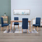Dining Chair Set of 4 Blue Fabric and wood Medium Ergonomic