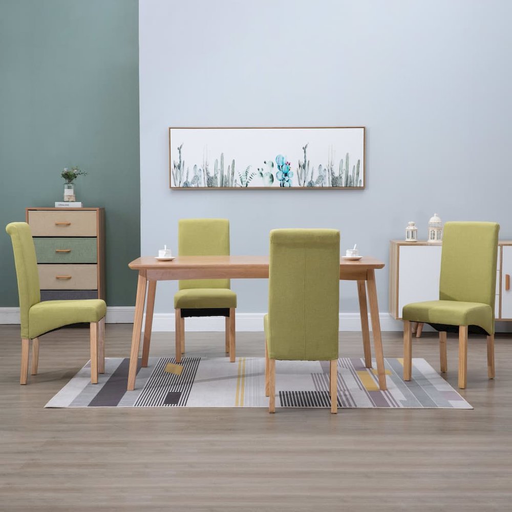 Dining Chair Set of 4 Green Fabric and wood Standard Ergonomic