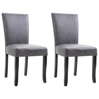 Dining Chair Set of 2 Gray Faux suede leather, Wood Standard