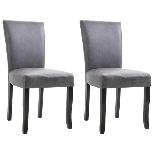 Dining Chair Set of 2 Gray Faux suede leather, Wood Standard