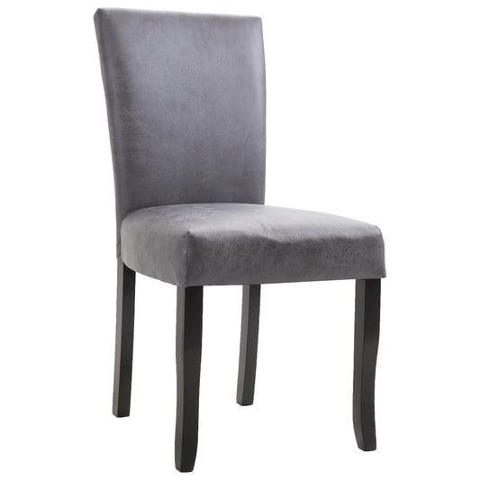 Dining Chair Set of 2 Gray Faux suede leather, Wood Standard