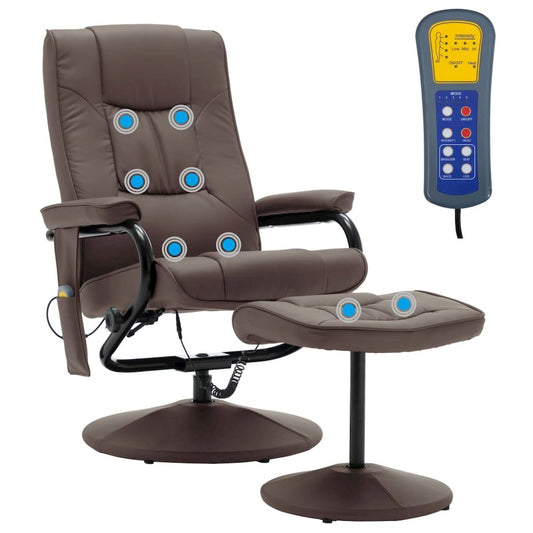 vidaXL Massage Chair with Foot Stool Brown Faux Leather, 249304