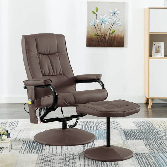 vidaXL Massage Chair with Foot Stool Brown Faux Leather, 249304