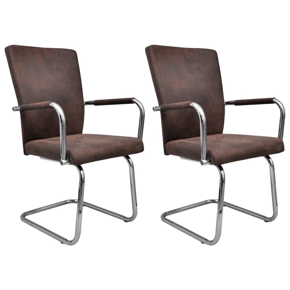 Dining Chair Set of 2 Brown Faux suede leather, powder-coated iron