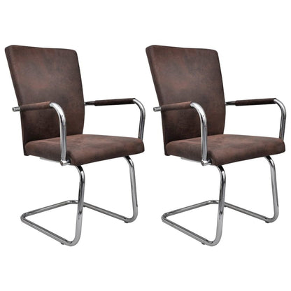 Dining Chair Set of 2 Brown Faux suede leather, powder-coated iron