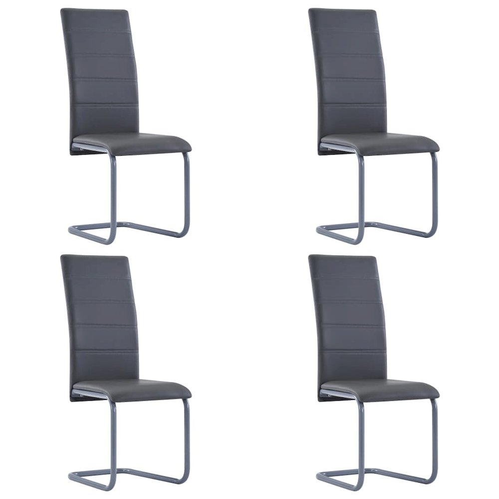 Dining Chair Set of 4 Gray Faux Leather and Steel Standard