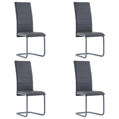 Dining Chair Set of 4 Gray Faux Leather and Steel Standard