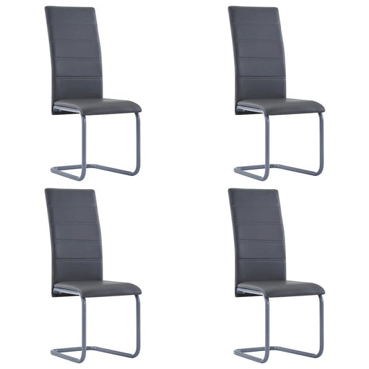Dining Chair Set of 4 Gray Faux Leather and Steel Standard