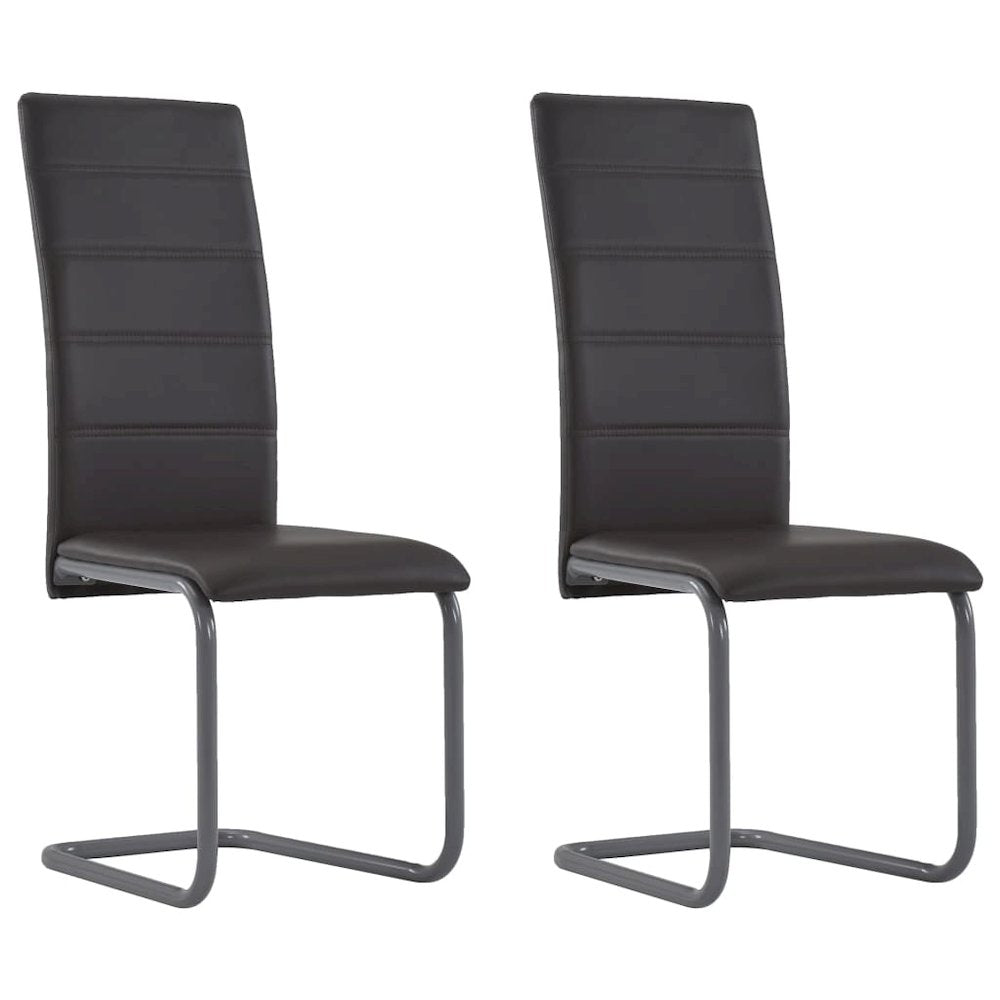Dining Chair Set of 2 Brown Faux leather upholstery, Steel frame