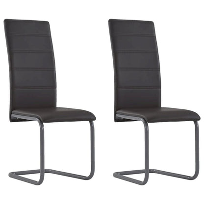 Dining Chair Set of 2 Brown Faux leather upholstery, Steel frame