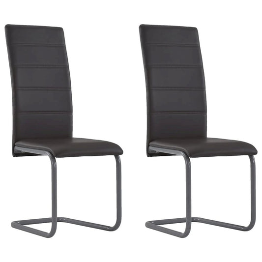 Dining Chair Set of 2 Brown Faux leather upholstery, Steel frame