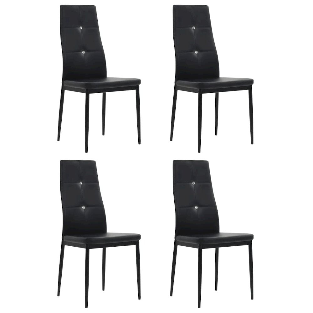 Dining Chair Set of 4 Black Faux leather, wooden frame, steel legs