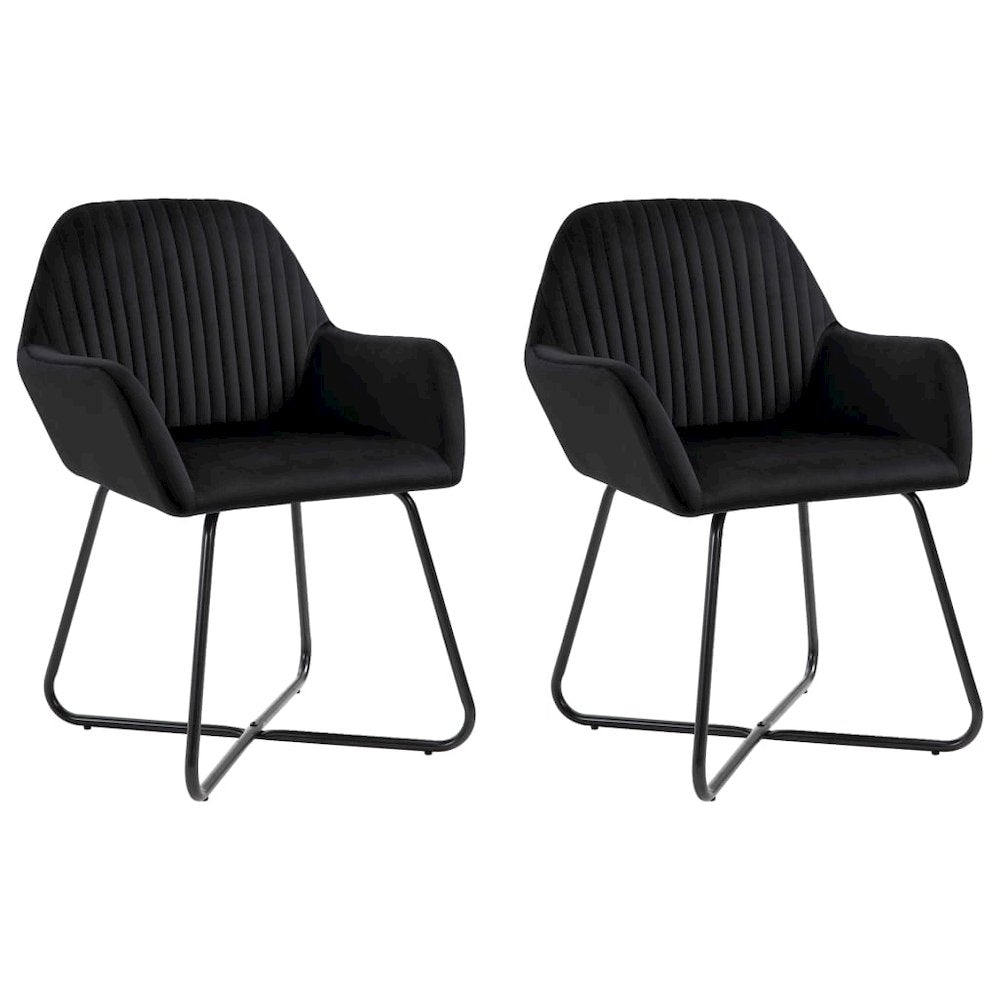 Dining Chair Set of 2 Black Velvet and powder-coated steel