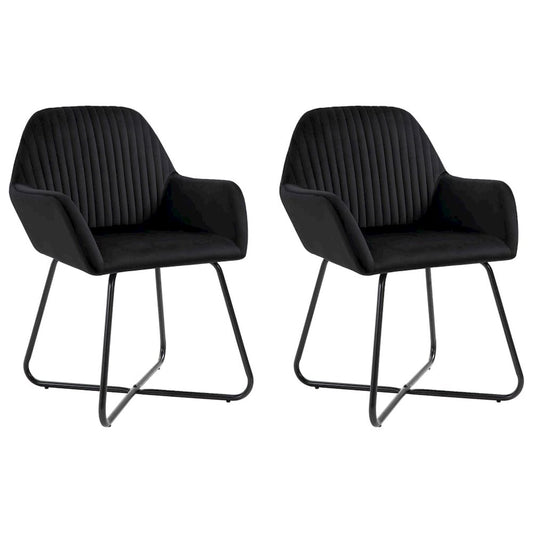 Dining Chair Set of 2 Black Velvet and powder-coated steel