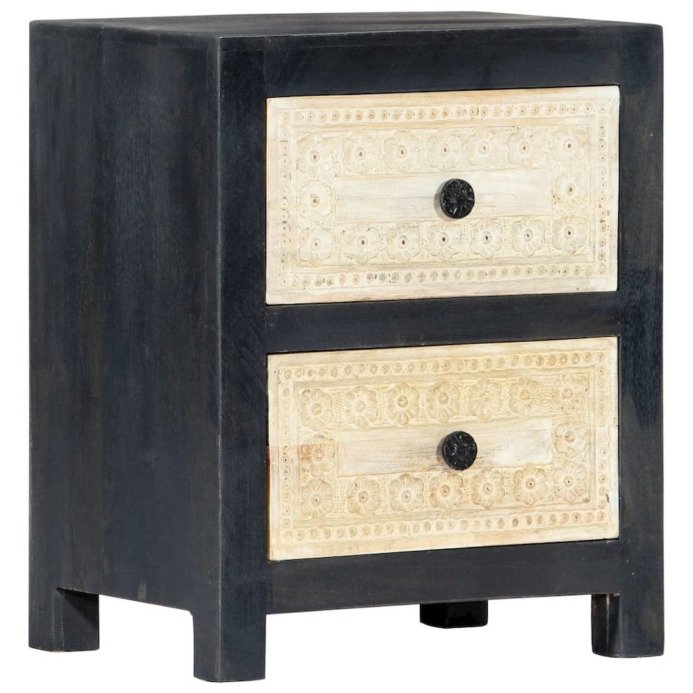 Bedside Cabinet Grey and natural Solid mango wood, MDF