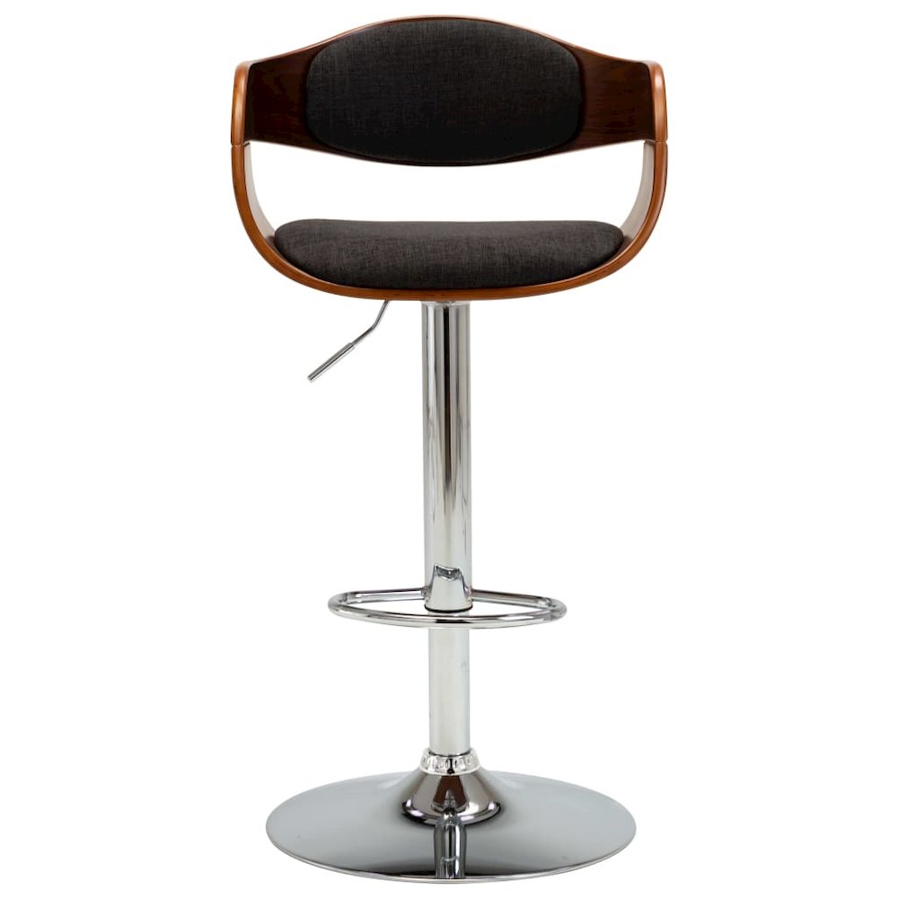Bar Chair Grey and Brown Fabric, Bent Wood, Chromed Metal