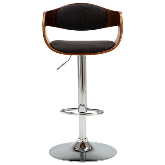Bar Chair Grey and Brown Fabric, Bent Wood, Chromed Metal