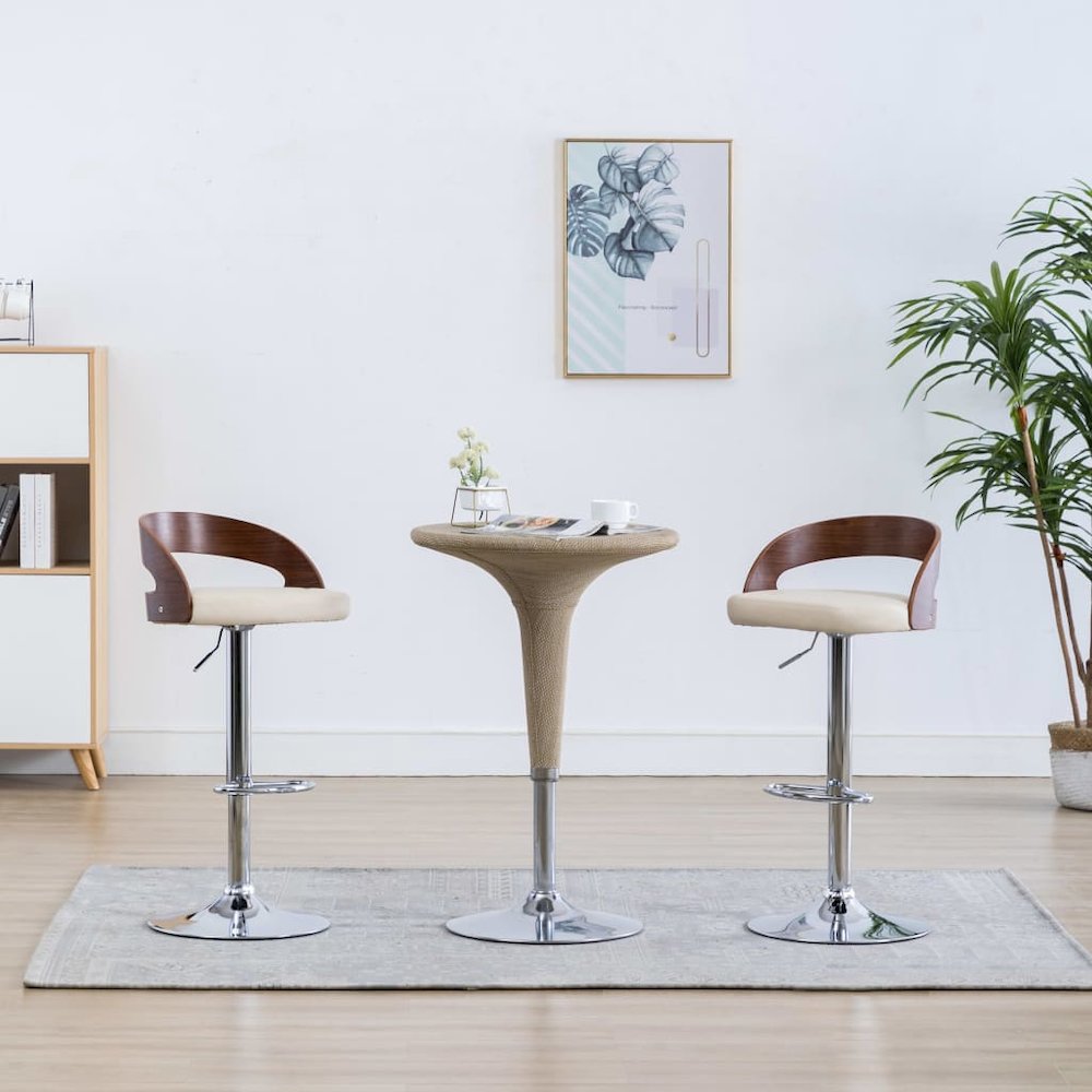 Bar Chair Set of 2 Cream and Dark Brown