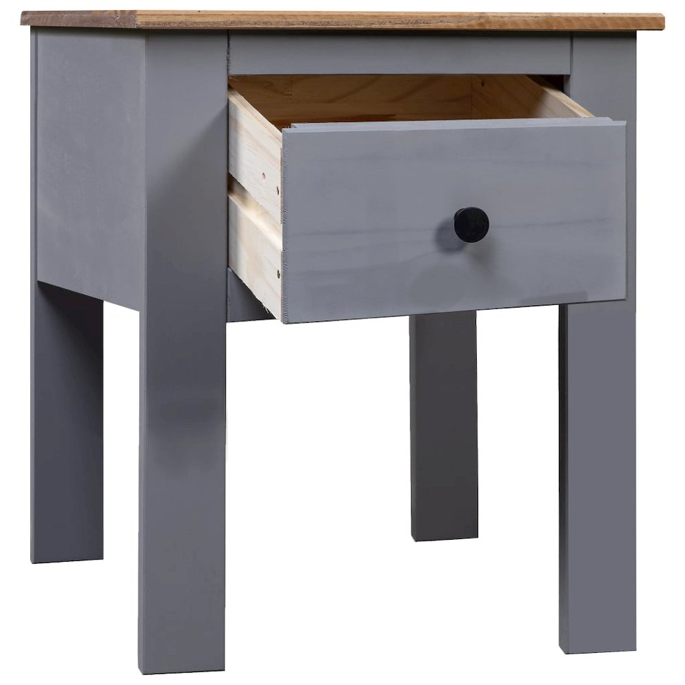 Bedside Cabinet Grey Solid Pinewood Medium Stylish Nightstand