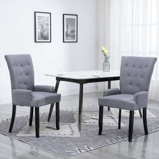 Dining Chairs with Armrests 2 pcs Light Gray Fabric