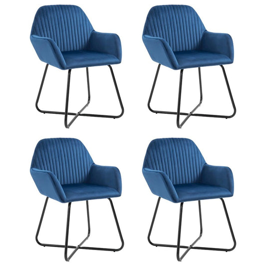 Dining Chair Set of 4 Blue Velvet and Powder-Coated Steel