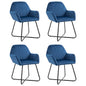 Dining Chair Set of 4 Blue Velvet and Powder-Coated Steel