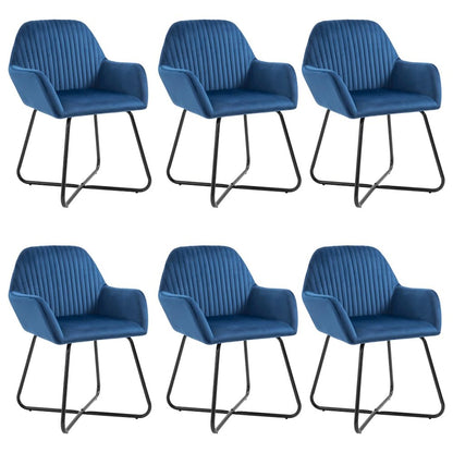 Dining Chair Set of 6 Blue Velvet and powder-coated steel