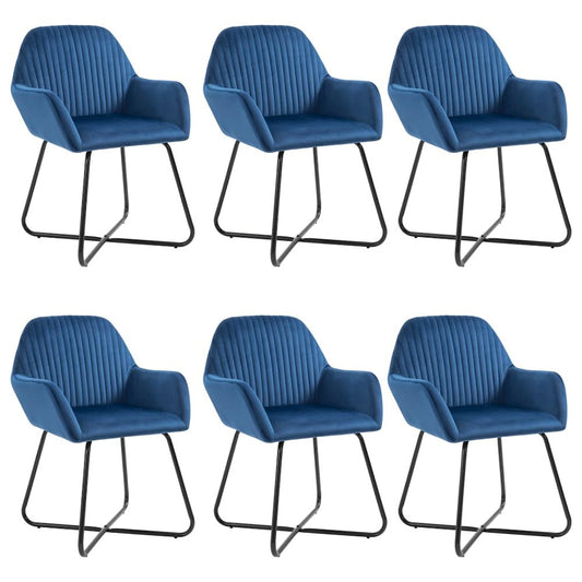 Dining Chair Set of 6 Blue Velvet and powder-coated steel