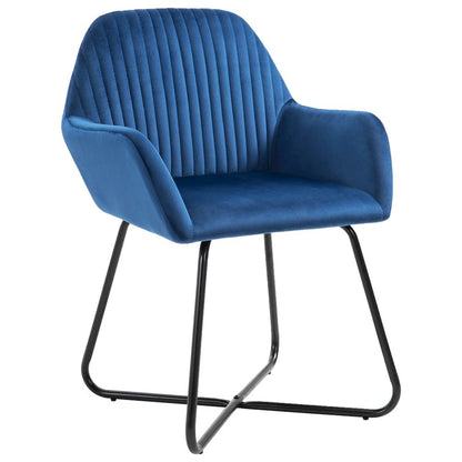 Dining Chair Set of 6 Blue Velvet and powder-coated steel