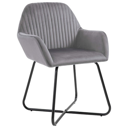 Dining Chair Set of 6 Grey Velvet and Powder-Coated Steel
