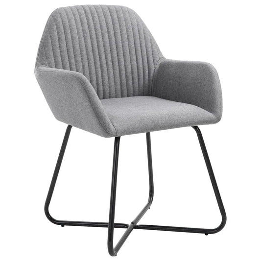 Dining Chair Set of 6 Light Grey Fabric and Powder-Coated Steel