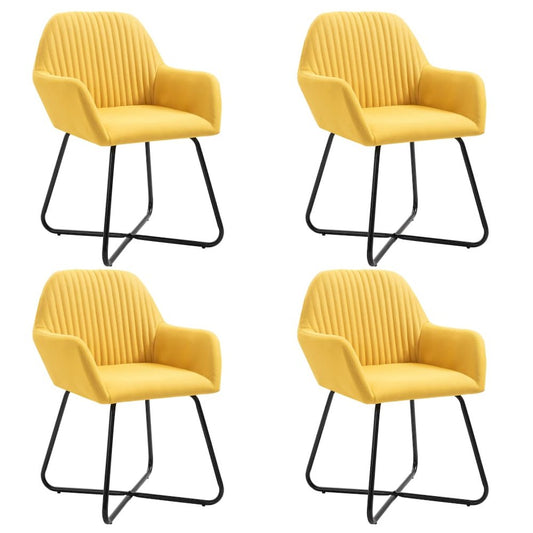 Dining Chair Set of 4 Yellow Fabric and Powder-Coated Steel