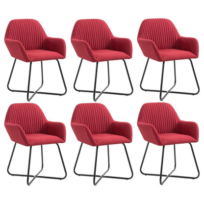Dining Chair Set of 6 Wine Red Fabric, Powder-Coated Steel Medium