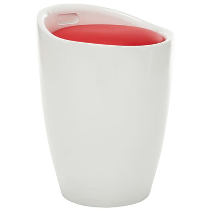 Stool White and Red Faux Leather, Plastic Medium Stool Circular