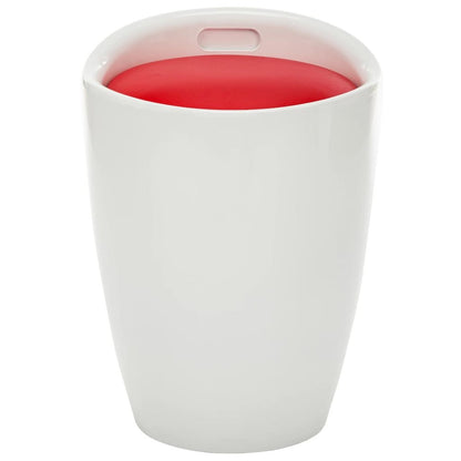 Stool White and Red Faux Leather, Plastic Medium Stool Circular